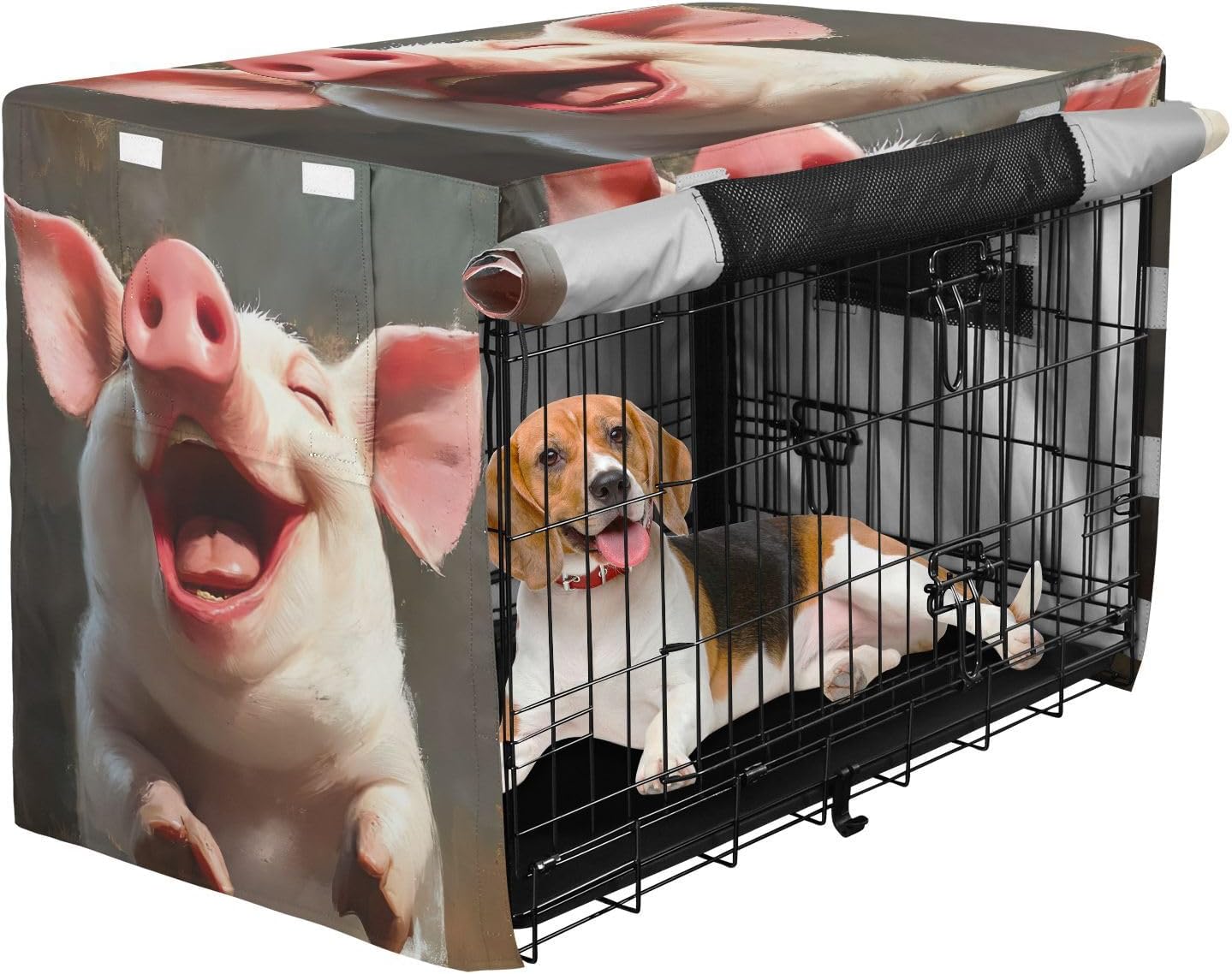 Happy Pig Dog Crate Covers S-XL Water-Resistant Pet Crate Cover with Roll-up Sides, Reduces Barking, X-Large