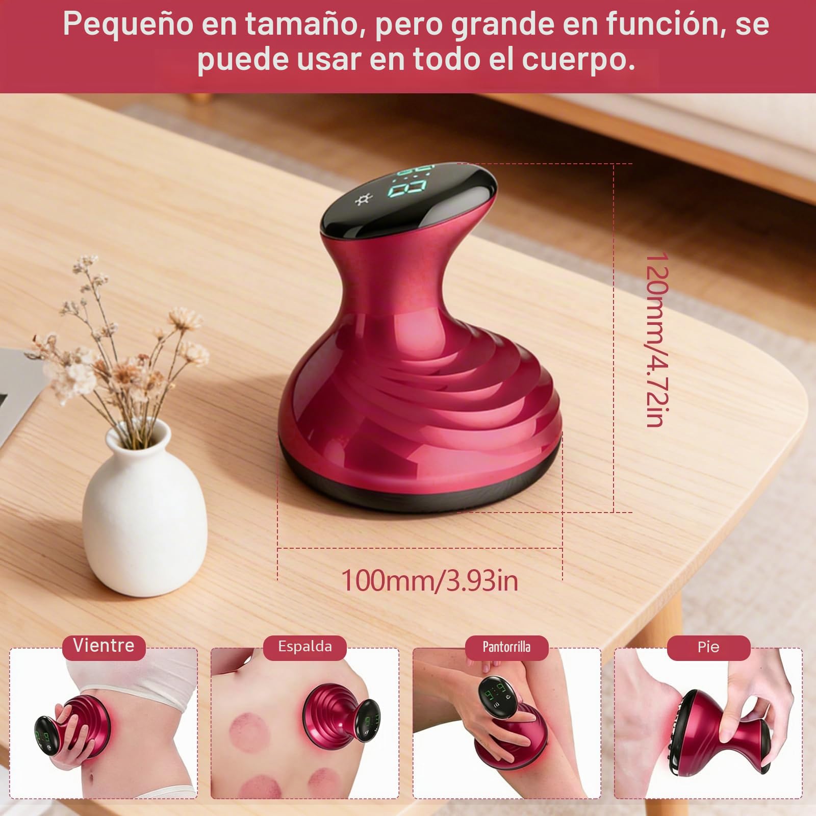 Masajeador eléctrico con ventosa, 24 puntos de succión, 9 niveles de succión, 8 puntos de infrarrojos rojos, función de calentamiento, cepillo meridiano y masaje de raspado, adecuado para abdomen