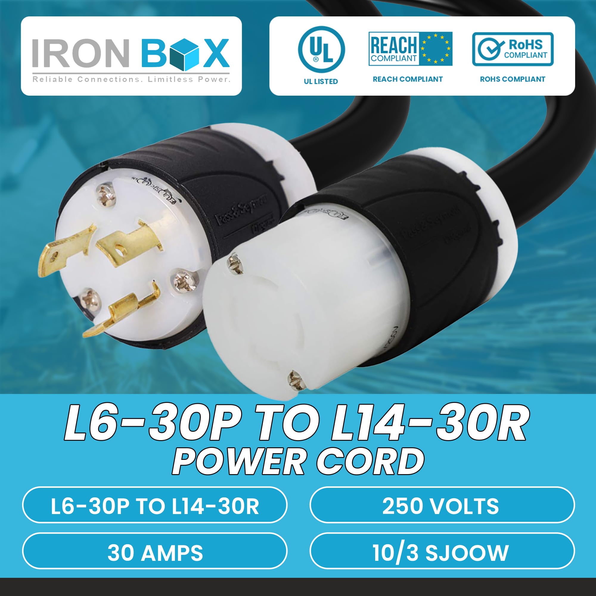 Amazon.com: IronBox Electric L6-30P to L14-30R Power Cord - 30A