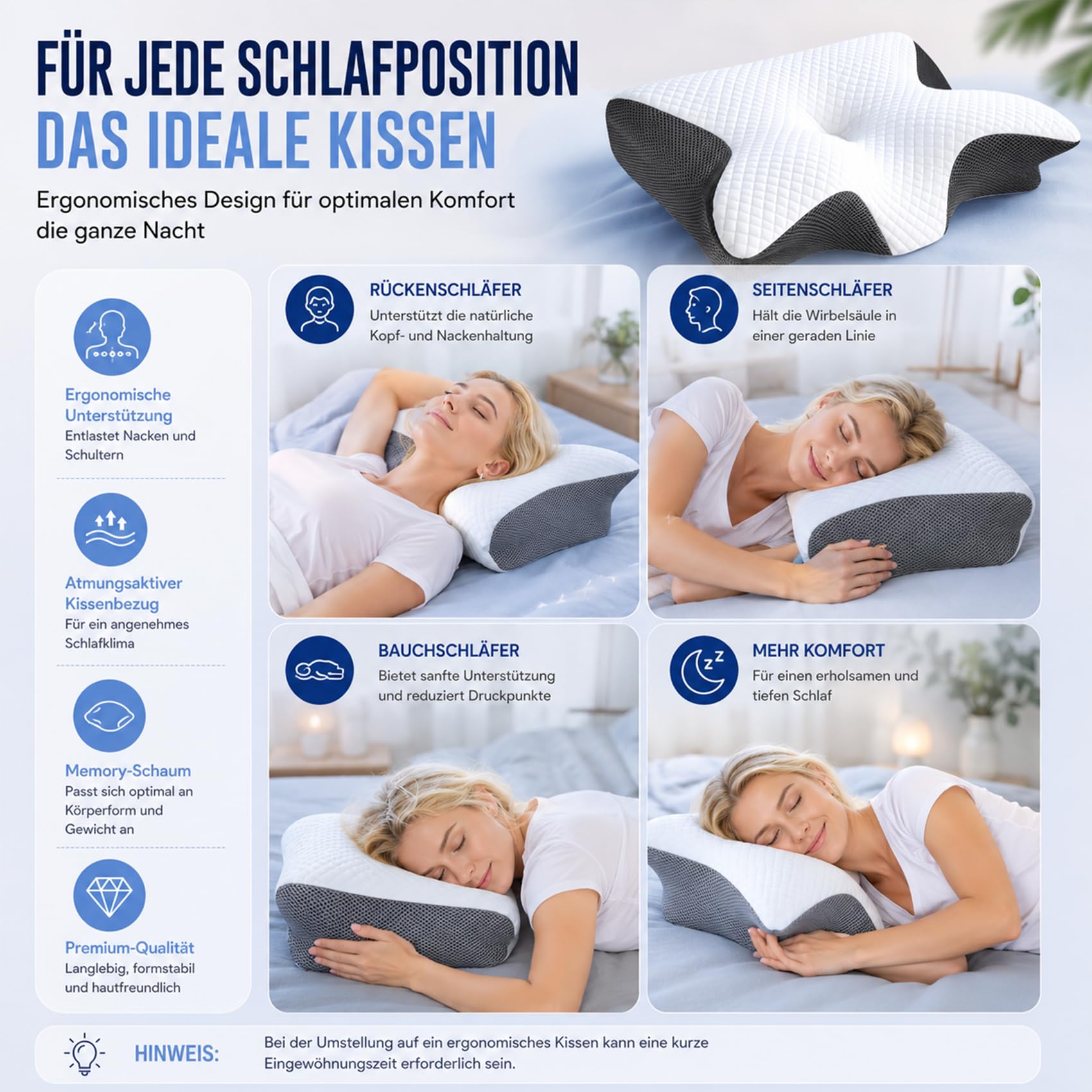 Curo Sleep Kissen, 2026 AufgerüStet Curo Sleep Original, Ergonomisches Nackenkissen Aus Memory-Schaum, Geeignet für SeitenschläFer, Die EIN HöHeres Bevorzugen (Schwarz)