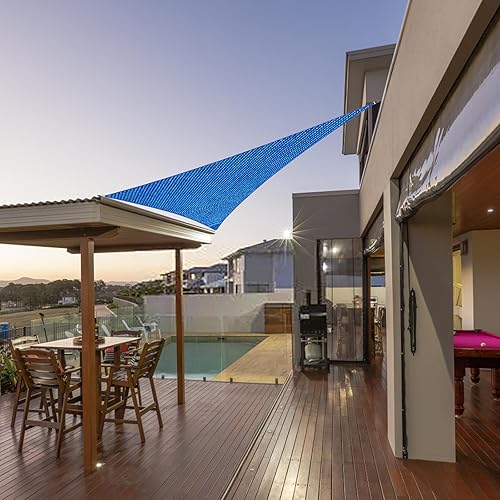 Miniatura 7 de Toldo triangular de 17 x 19 x 25.5 pies, color azul, con borde recto, toldo triangular para exteriores, cubierta para pérgola con bloqueo UV,