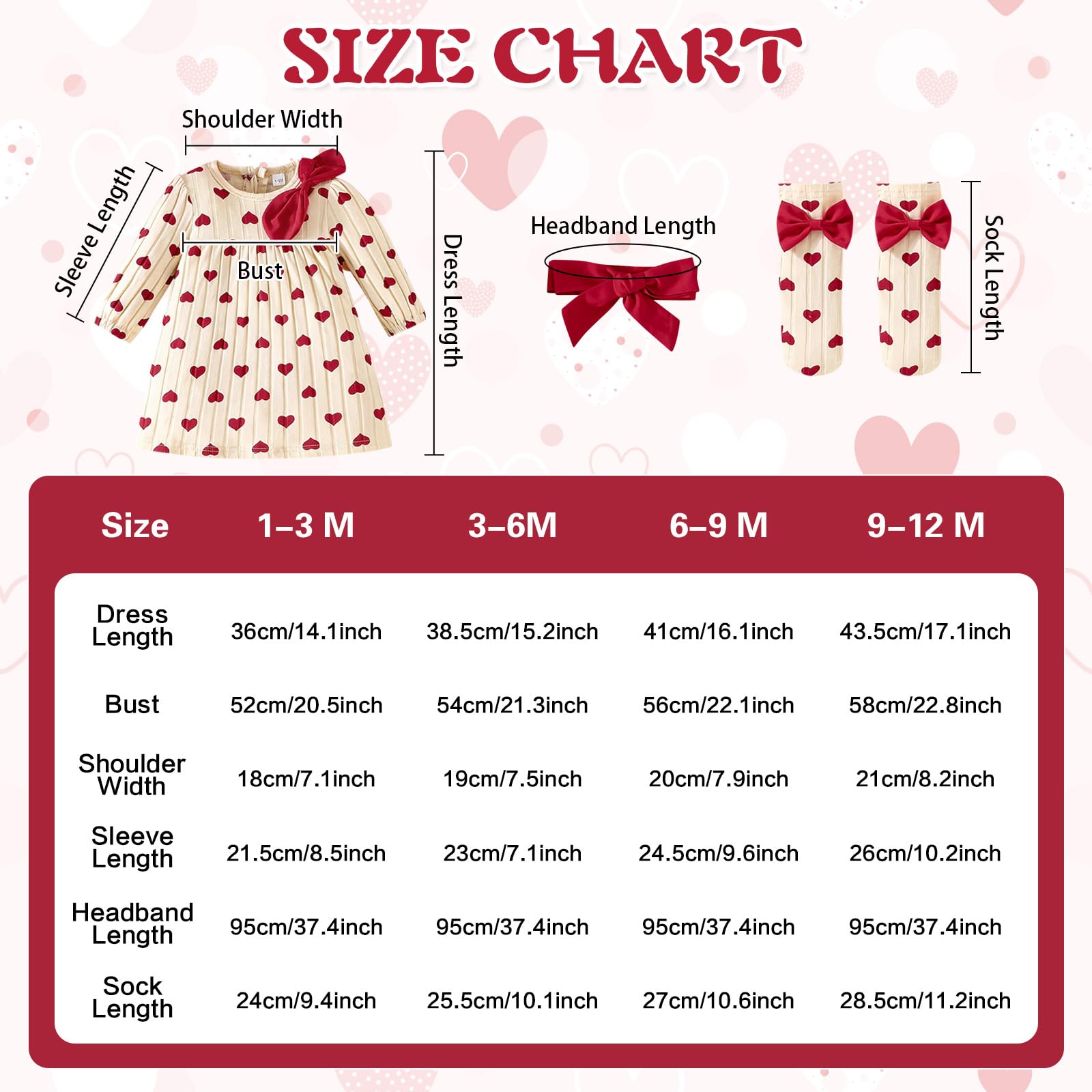 Ensemble 3 pièces pour bébé fille robe à manches longues bandeau à nœud et chaussettes Vêtements imprimés adorables pour bébés de 1 à 12 mois