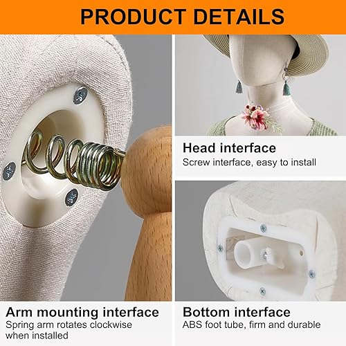 Miniatura 3 de Vestido de maniquí femenino con forma de torso, maniquí de sastres con junta flexible, cuerpo de maniquí de altura ajustable con soporte de trípode,