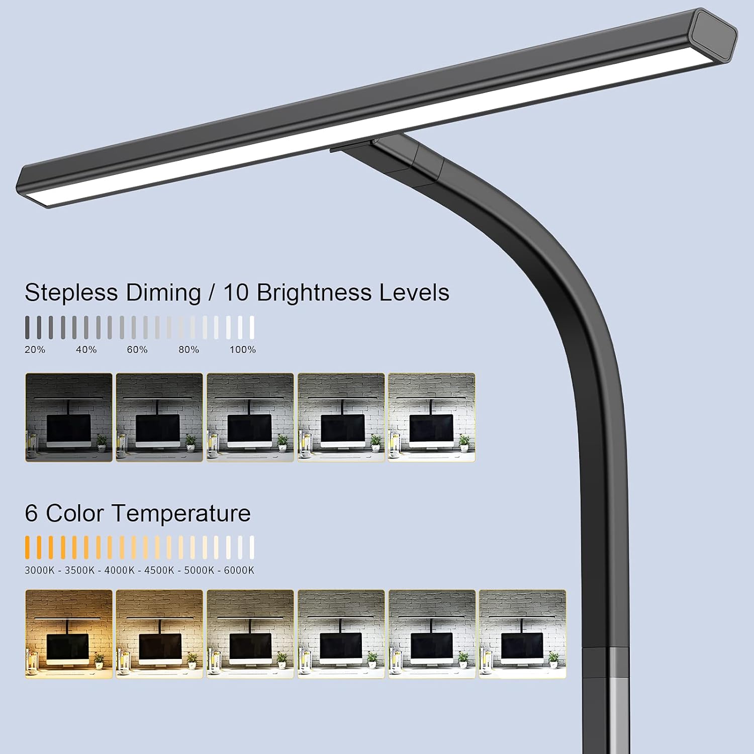 LED Desk Lamp,Eppiebasic Architect Clamp Desk Lamps for Home Office,24W Brightest Led Workbench Office Lighting- 6 Color Modes and Stepless Dimming Modern Desk Lamp for Monitor Studio Reading 1100LM - - 