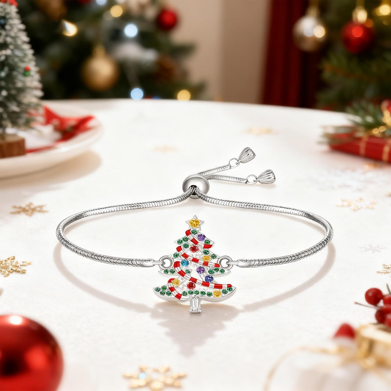 Fenthring Christmas Bracelet Christmas Tree Bracelet Sterling Silver Womens Gifts for Women Mom Wife Holiday Jewelry - Image 6