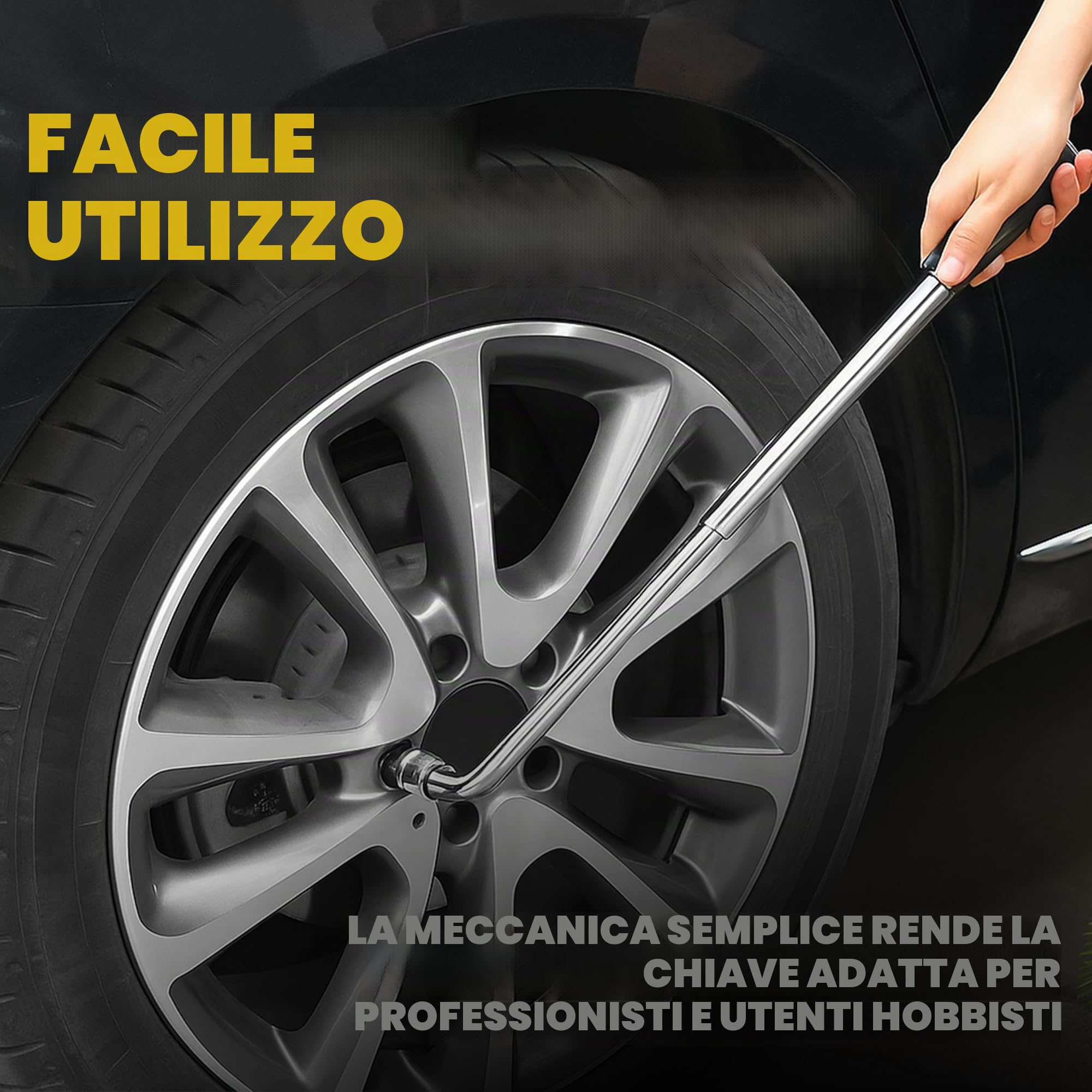 Retoo Chiave per Ruote Auto, Chiave Estensibile Per Dadi Ruota da 17/19mm e 21/23mm Regolabile 350-500 mm, Impugnatura Antiscivolo Gommata, 1/2" Acciaio Cromato, Attrezzo Veicoli Officina Moto