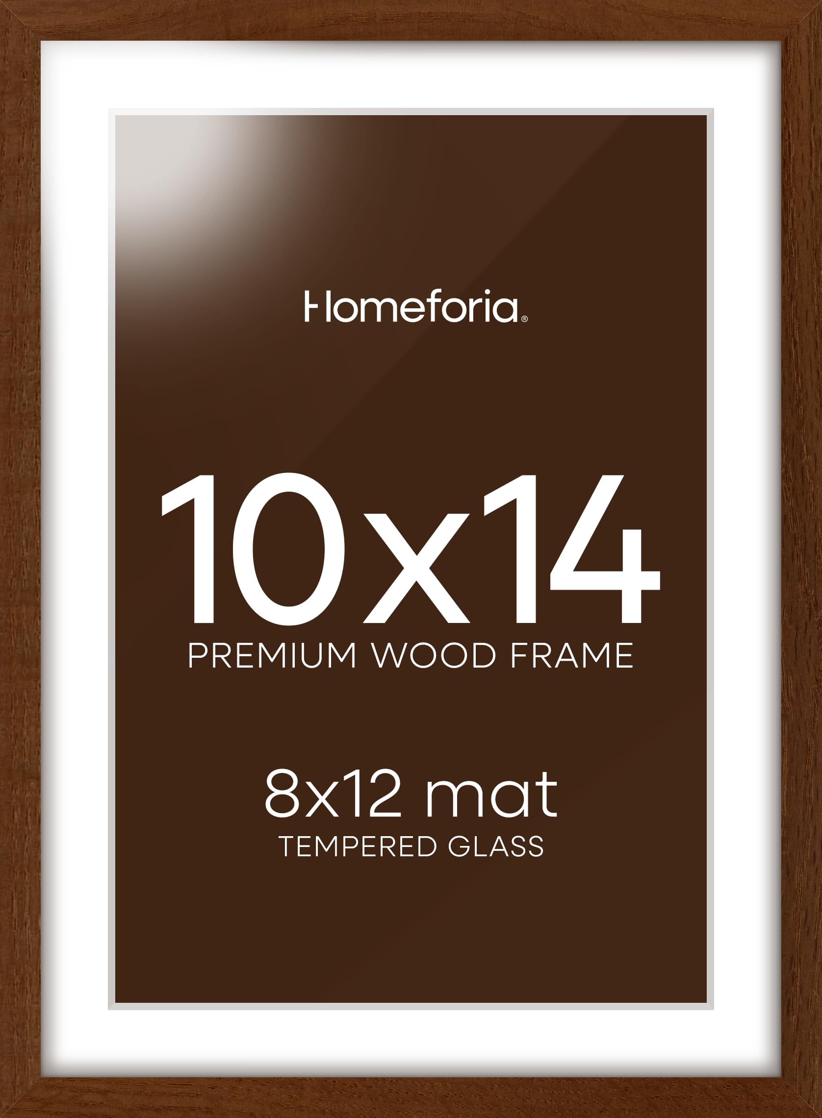 Homeforia 10x14 Brown Oak Picture Frame, High-End Wood, 8x12 Mat, Glass | High End Solid Oak Wood, Tempered Glass, Acid-Free 8x12 Removable Mat, 10x14 Edge-to-Edge Display 14x10, Wall Kit, Set Of 2