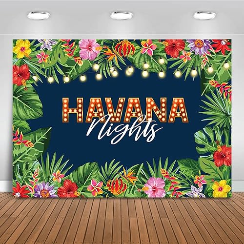Mocsicka Telón de fondo de Noches de La Habana Tropical Nights para adultos, hojas de palma hawaianas, decoración de mesa para tartas, decoración de