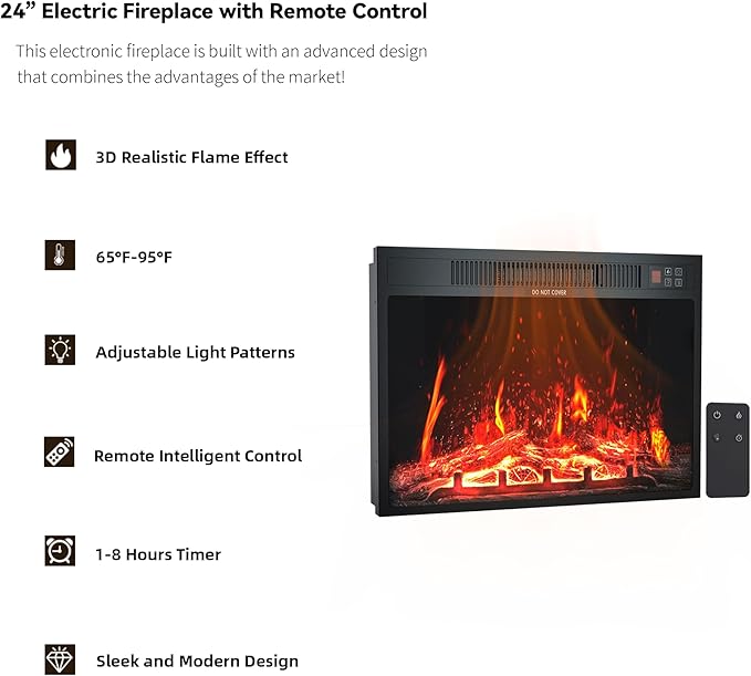 Chimenea Eléctrica 24" con Control Remoto y Temporizador 750/1500W miniatura 6