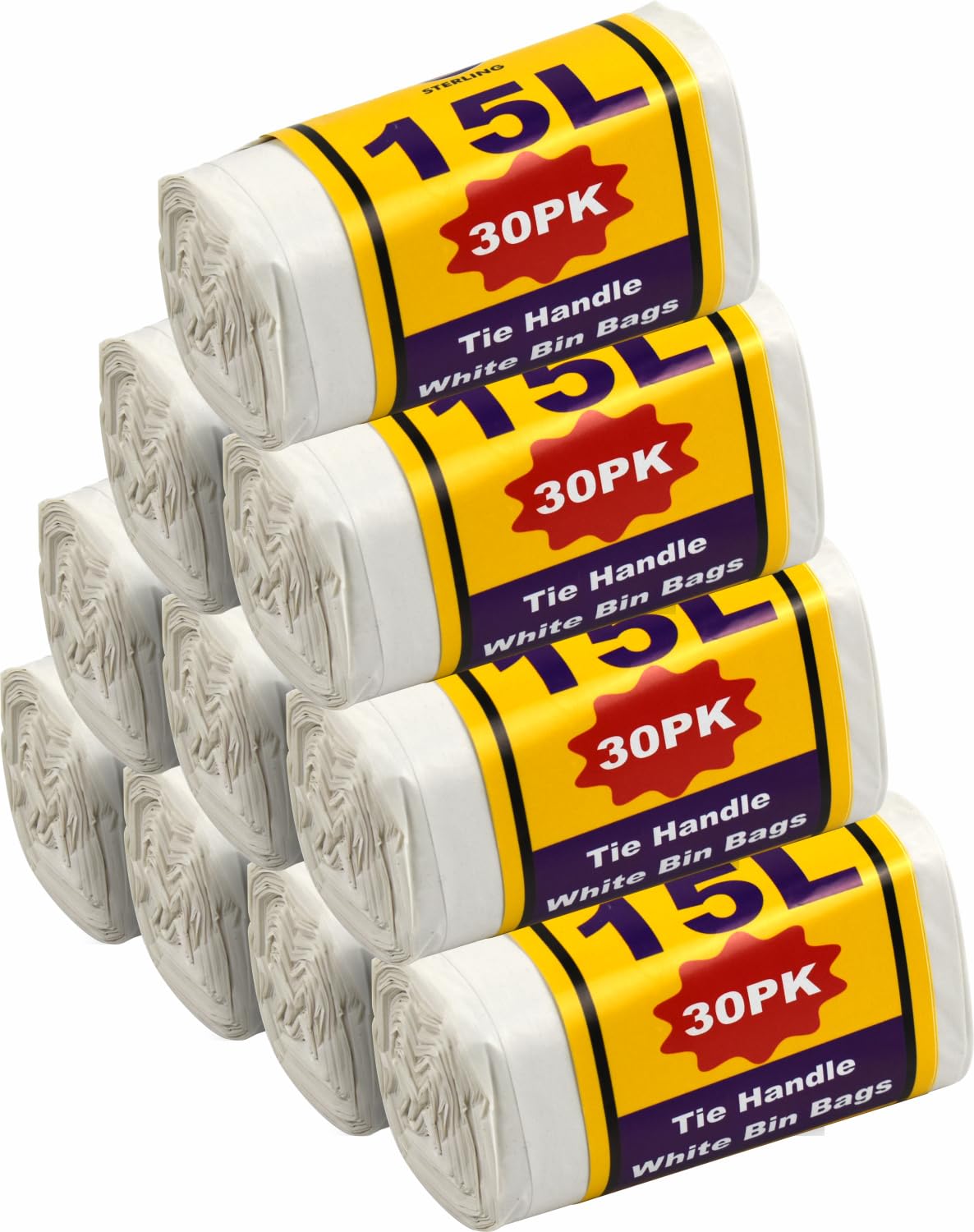 Lavv Housewares Ltd White 15L Plastic Bin Bags Liners With Tie Handles 30Pk (10)