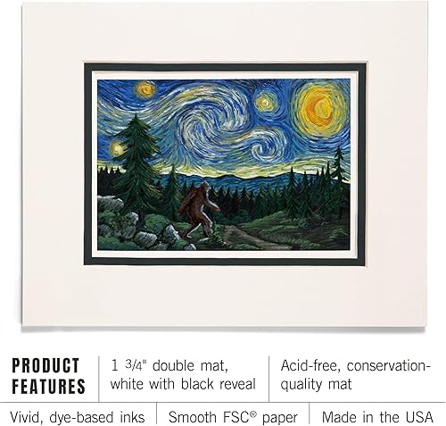 Miniatura 3 de Lantern Press 8x10 Inch Matted Art Print Wall Decor, Bigfoot, Starry Night