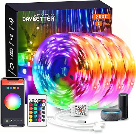 DAYBETTER Tuya Smart WiFi LED Lights for Bedroom, 200 m, App Controlled LED Strip Light, Compatible with Alexa and Google 