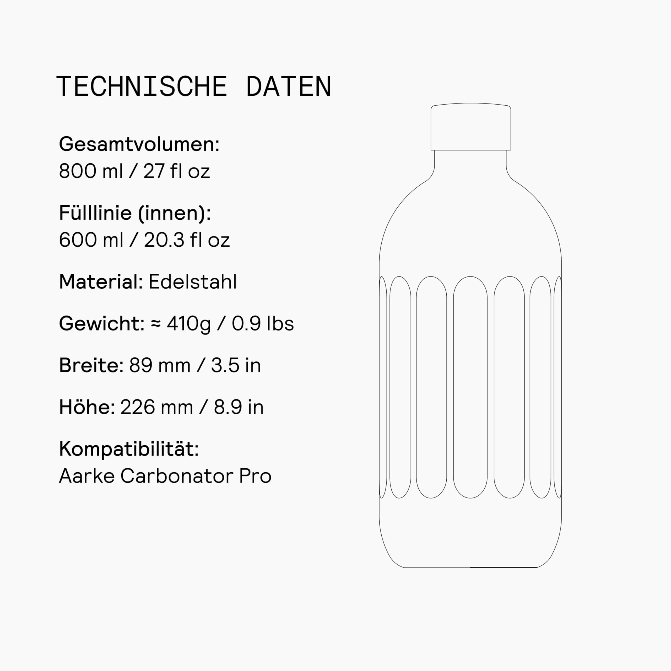 aarke To-Go-Flaschen, Edelstahlflasche Trinkflasche für stille & sprudelnde Getränke, kompatibel Carbonator Pro, Doppelwandig & vakuumisoliert, auslaufsicher & spülmaschinenfest, 800ml | Vakuumisoliert, 24 Stunden kalt und kohlensäurehaltig, spülmaschinen