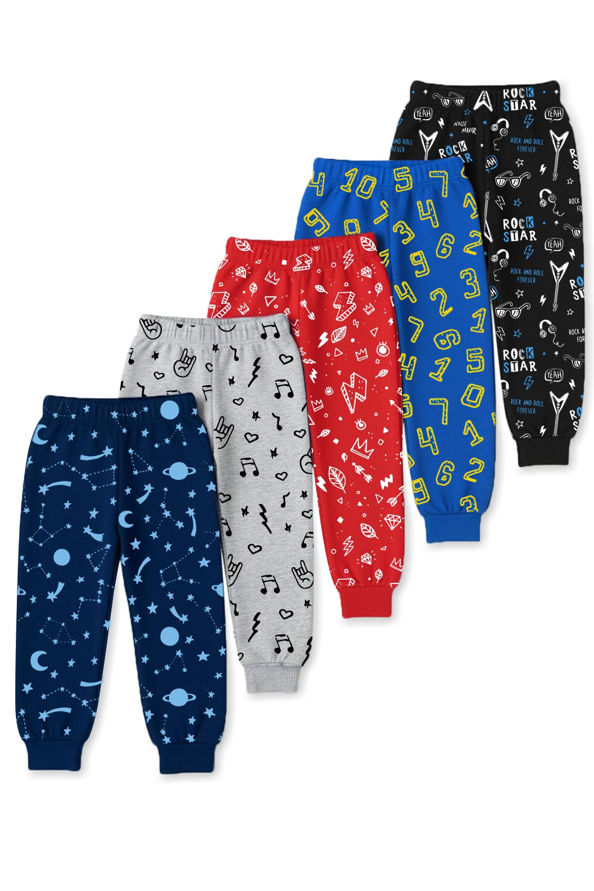trampoline Boys & Girls Pack of 5 Cotton Blend All-Over Printed Pajamas | Soft Elastic Waist Nightwear Kidswear-picture-30