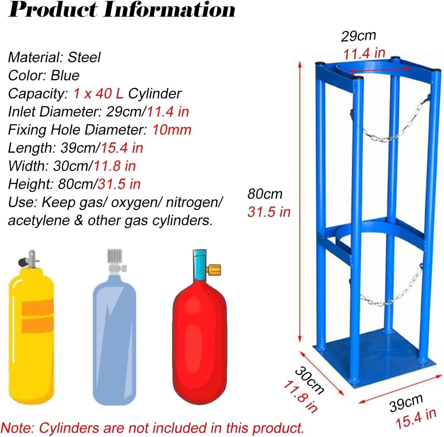 Soporte de alta resistencia para tanques de oxígeno con orificio de fijación y cadena galvanizada, soporte independiente para cilindros de gas, almacenamiento duradero de,1-Blue-15.4x11.8x31.5 in