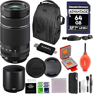 Fujinon XF70-300mm F 4-5.6 LM OIS WR Lens - Black with Advanced Bundle, Blower, WP Card Case, Lexar 64GB Memory Card, Wrist Strap & More