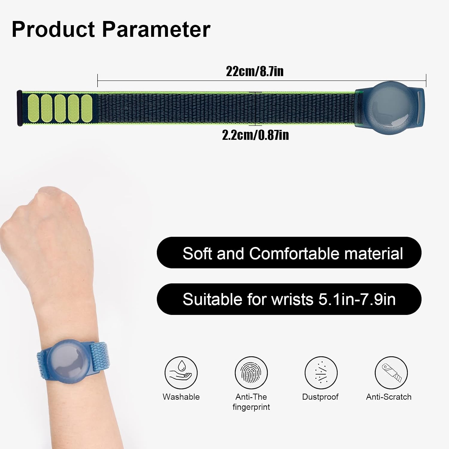 2 Pack Kids Wristband for AirTag, Nylon Watch Band GPS Tracker Holder Protective Case Compatible with Apple Air Tag, Adjustable Anti-lost Bracelet for Toddler Baby Children Elders