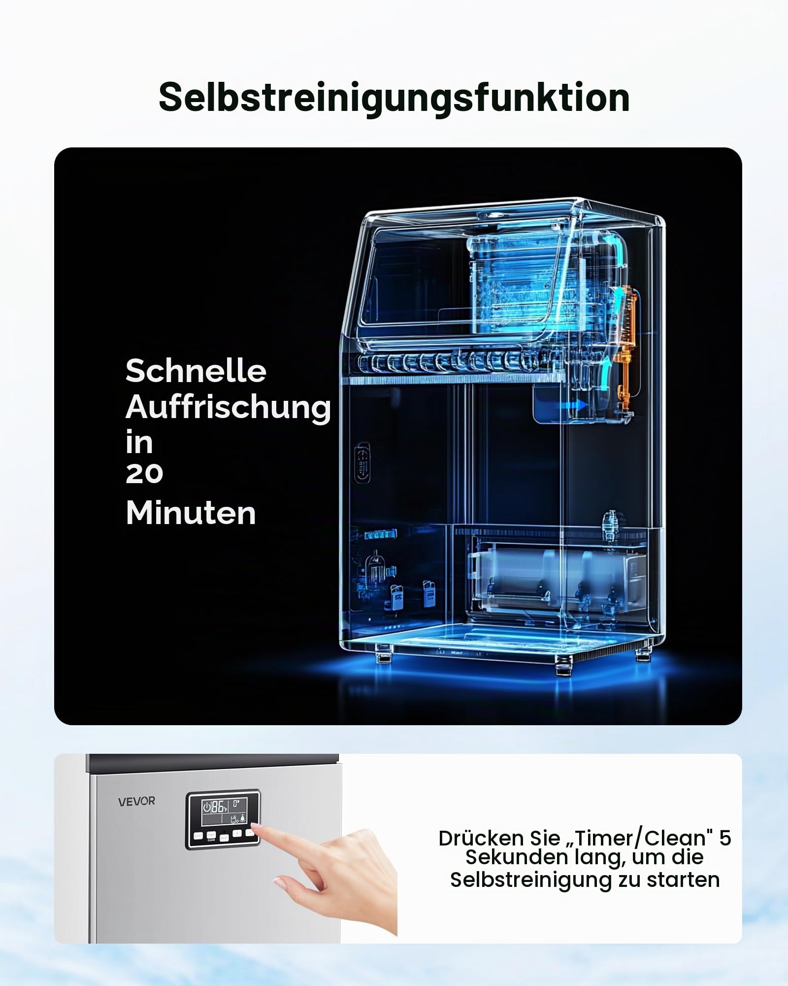 VEVOR kommerzielle Eismaschine Eiswürfelmaschine 54 kg/Tag mit 13 kg Speicher, freistehender und unter der Theke stehender Eiswürfelbereiter aus Edelstahl mit LED-Anzeige & Selbstreinigung