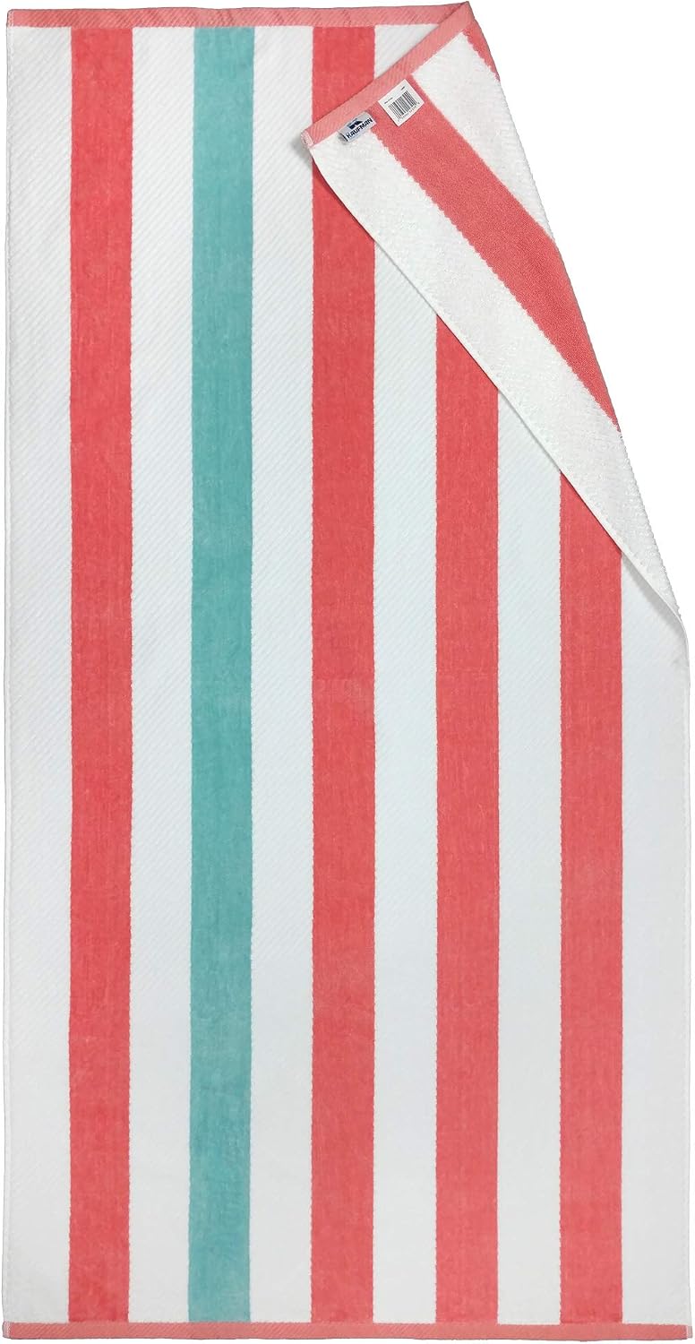 Kaufman - Soft, Plush,4 Pack 100% Combed Ring Spun Textured Yarn dye Cotton Velour Oversized Sized 32”x62” Highly Absorbent, Quick Dry, Colorful Cabana Striped Beach, Pool and Bath Towel.