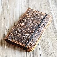 Vista 1 de Genuine Tooled Leather cover for moleskine classic notebook Large size, leather notebook refillable 8x5 moleskine large (5 x 8.25) 305M