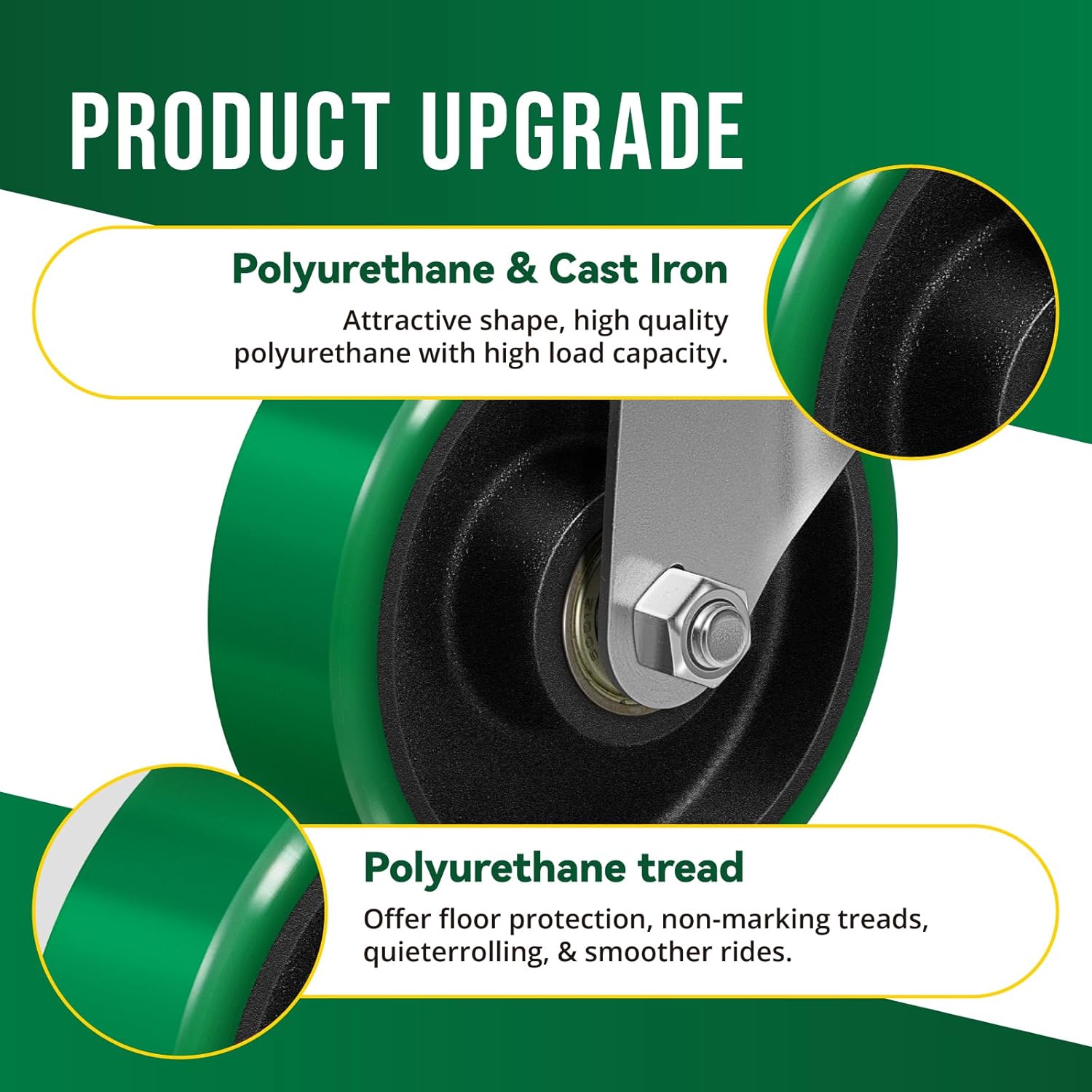 4 Inch Caster Wheels, Polyurethane on Steel Wheel, Heavy Duty Casters Set of 4 with Load 1800lbs Capacity- Use for Cart, Toolboxes (2 Brake & 2 Swivel)