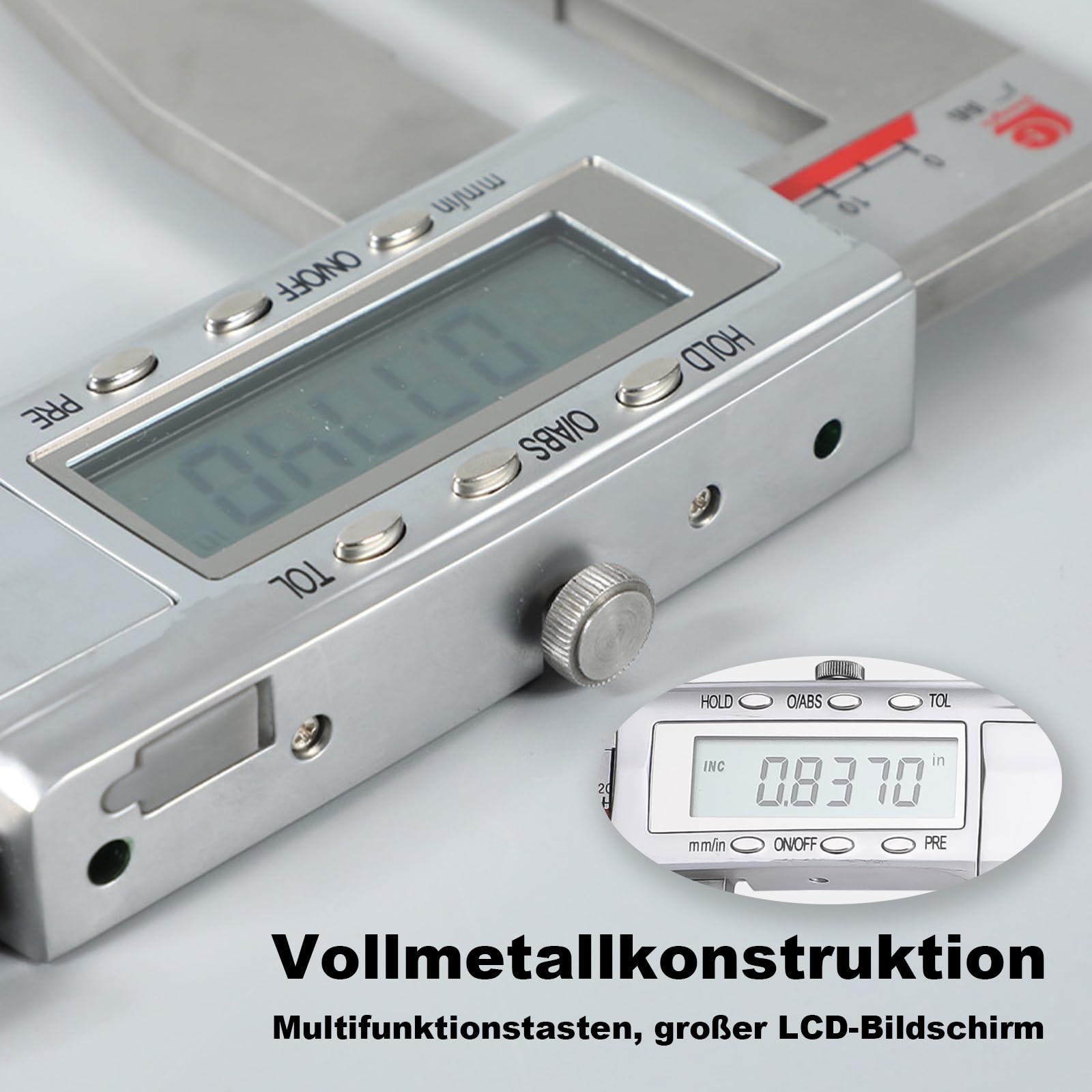 Digitaler Messschieber 400mm mit 100mm Messspitzen, Hochpräzise Edelstahl Schieblehre, LED Display, Innen- und Außenmessung (Messspitzen: 100mm)