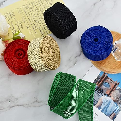 Miniatura 6 de TONIFUL Cinta de arpillera con alambre, cintas de arpillera sintética de 1-12 pulgadas, color verde navideño, para Navidad, decoración del hogar,