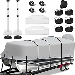 Boat Cover Support Bars Set of 2, Aluminium Telescopic Boat Cover Support System with Webbing and Weight Bag for 21-24ft Pontoon Boat Cover Gray