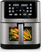 LEHMANN Friggitrice ad aria calda 8 l, 1800 W, con finestra di visualizzazione, controllo della temperatura fino a 200 °C, 12 programmi, timer, antiaderente, grigliare, cuocere e friggere con