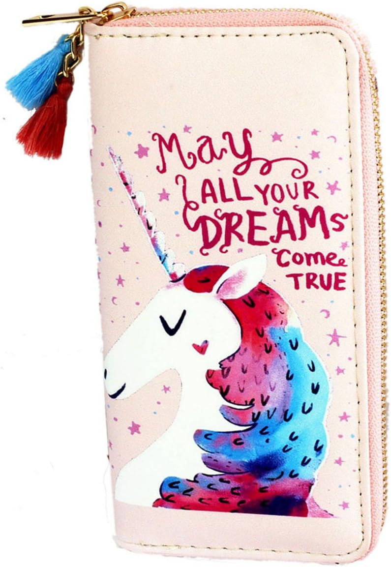 Unicorn Wallet for Girls - Cute Rainbow Long Purse (Pink)