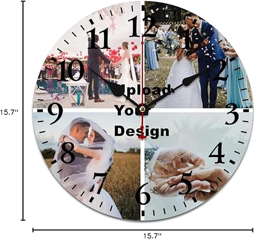 Miniatura 9 de Reloj de pared de madera personalizado de 16 pulgadas, silencioso, sin tictac, imágenes personalizadas, reloj colgante conmemorativo para boda,