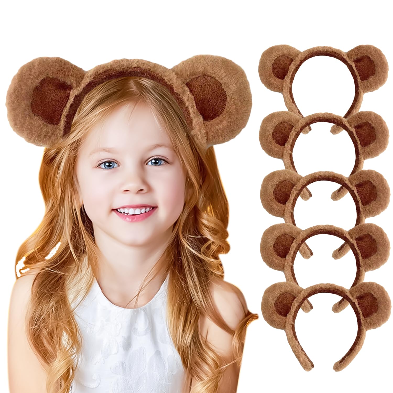 Lezevn Lot de 6 serre-têtes avec oreilles d'ours en peluche pour décoration de maquillage Marron