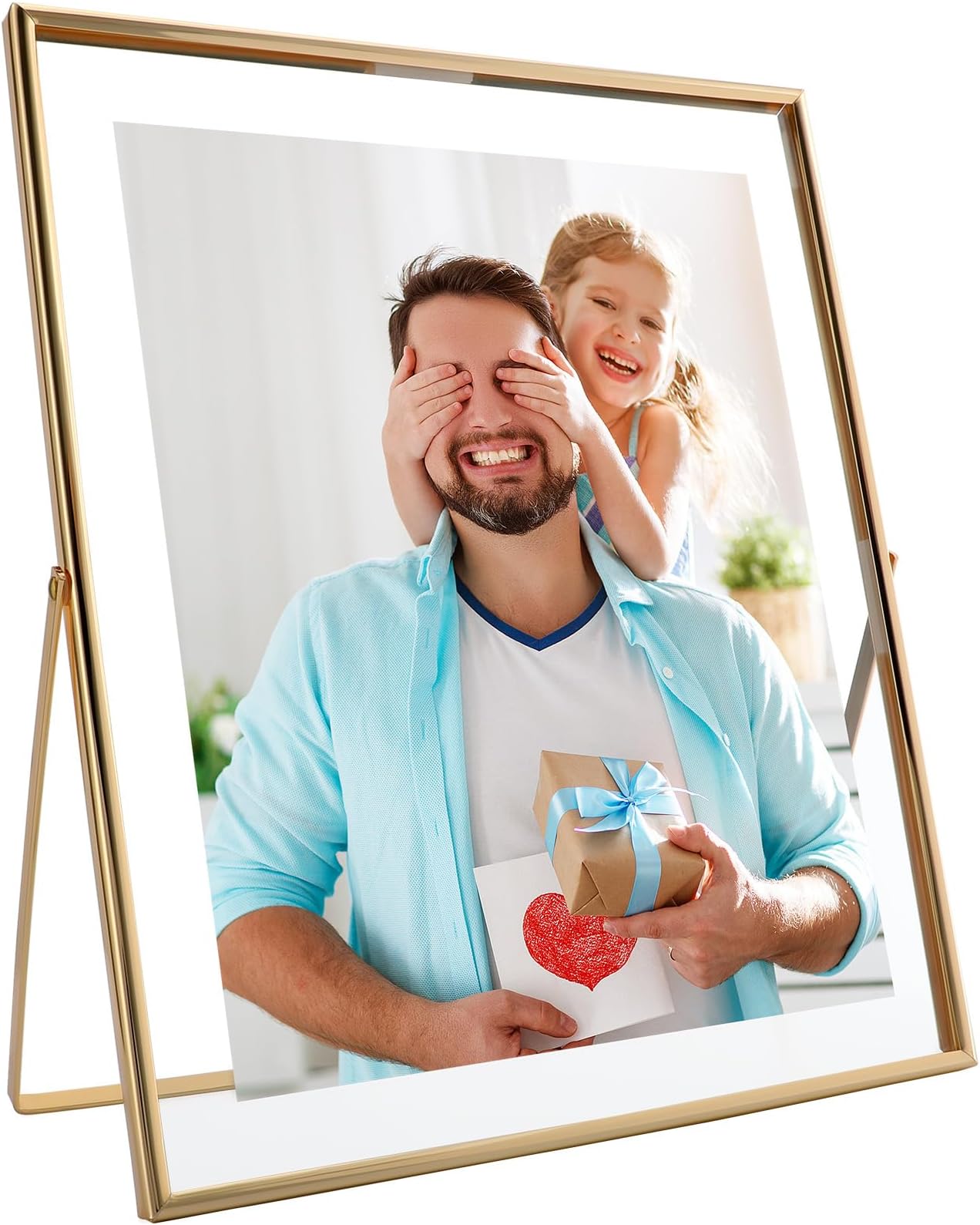 Gold Floating Frame, 10"x12", Vertical, For Picture 8.5x11, 8x10, 7x9, Tabletop Shelf Photo Frame, Classy For Father's Day, Birthday or Wedding