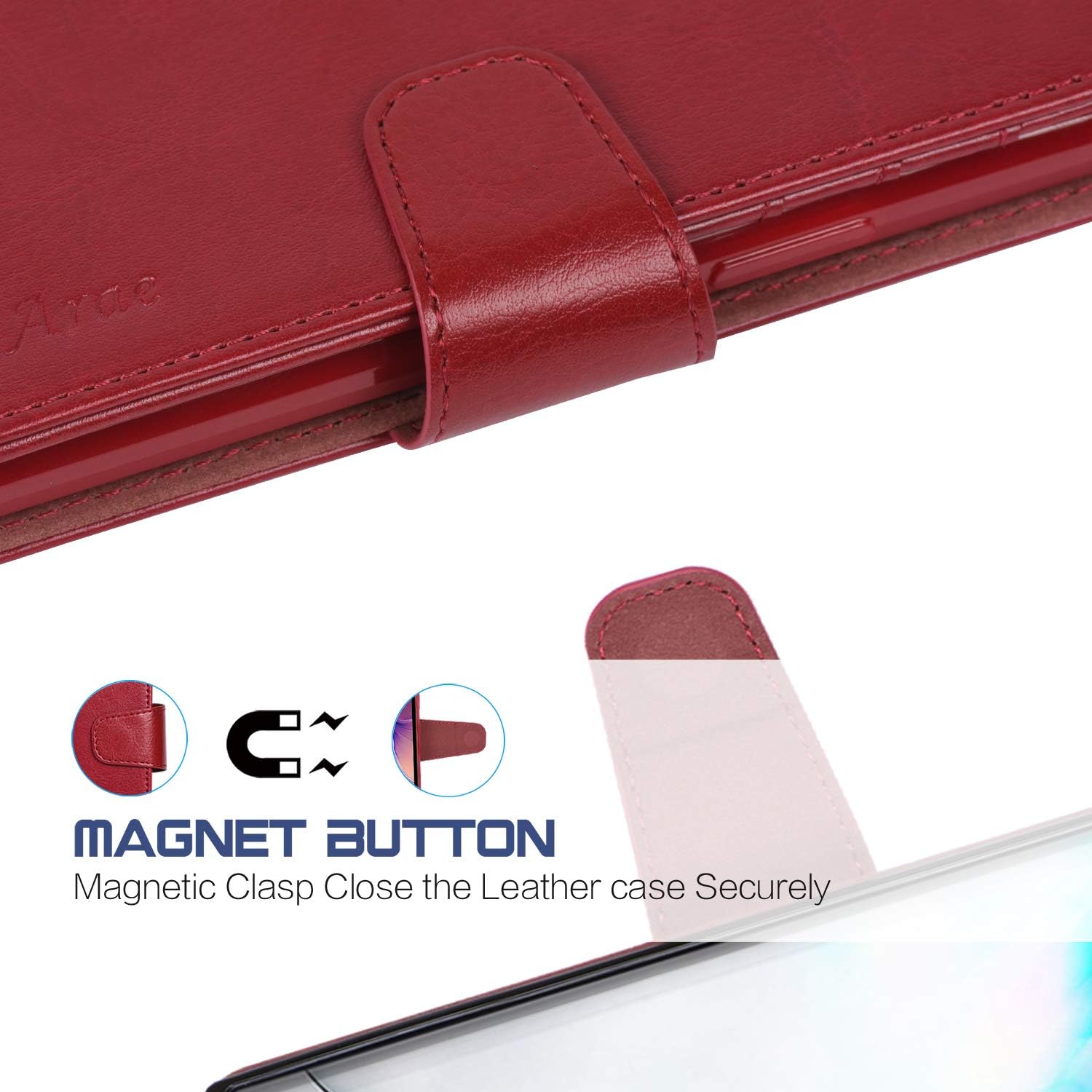 Arae Wallet Case for Samsung Galaxy Note 10 Plus/Note 10 Plus 5G PU Leather flip Cover [Stand Feature] with ID&Credit Cards Pocket for Galaxy Note 10 Plus/Note 10 Plus 5G 6.8 inch (Wine Red)