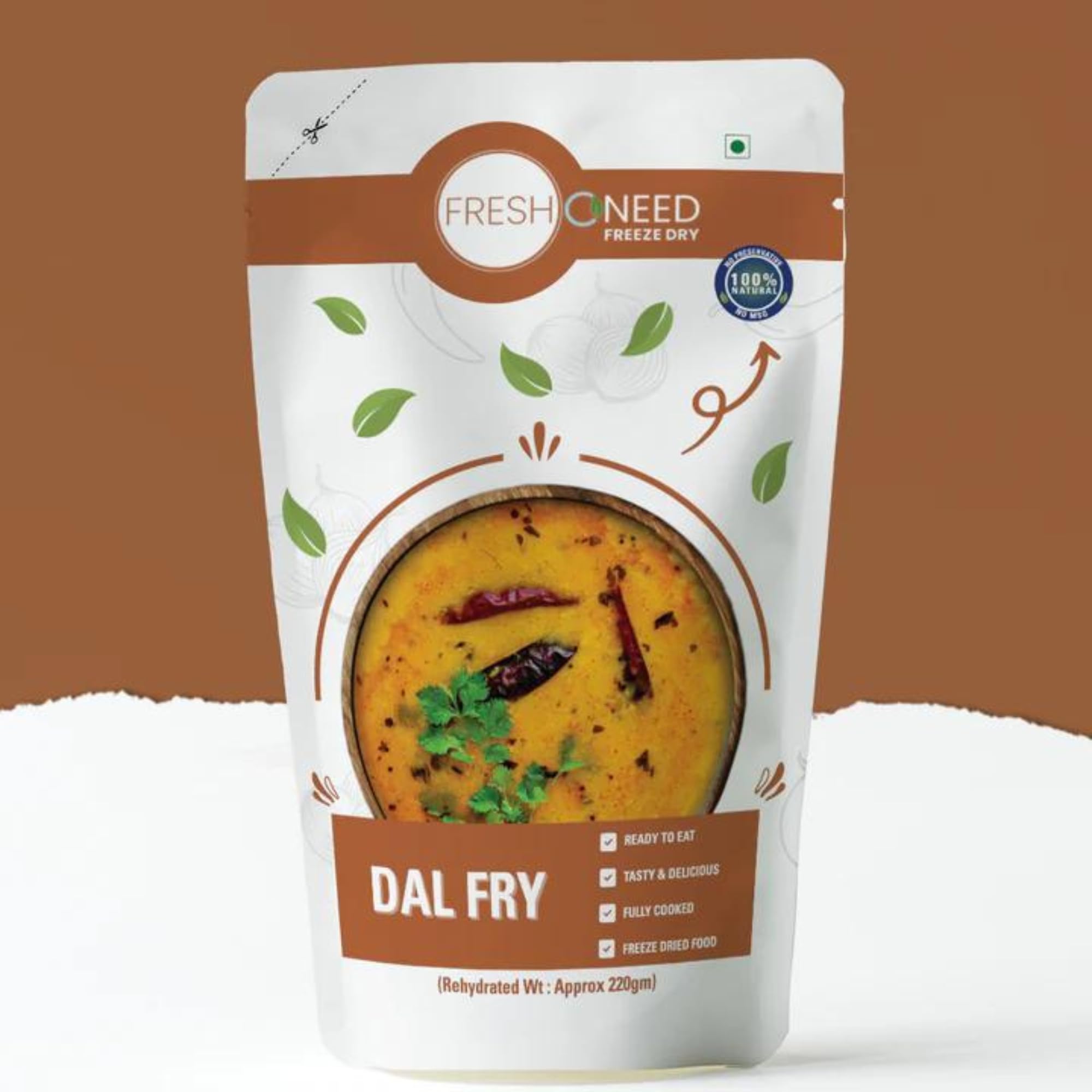 FreshOneed Dal Fry | After Cooking Yields 230gm | 1/2 Serving Each | 100% Natural | No Preservative | No Chemicals | Freeze Dried Food