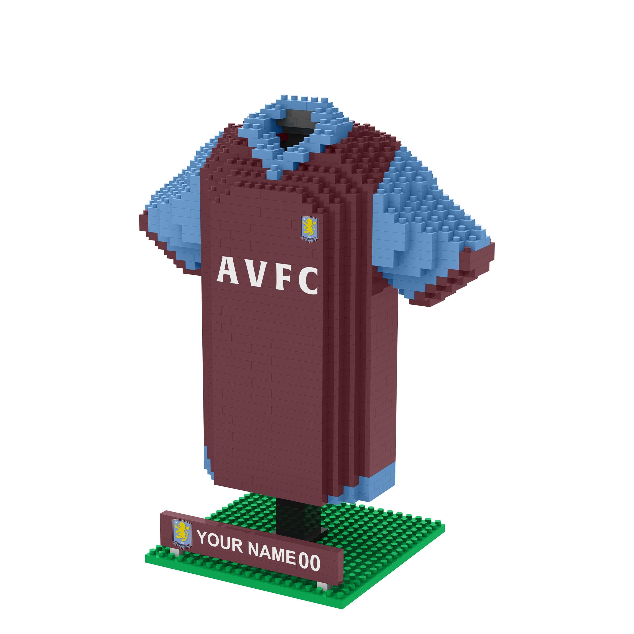 FOCO Officially Licensed Aston Villa FC 3D BRXLZ Bricks Personalised Football Home Shirt Contruction Toy