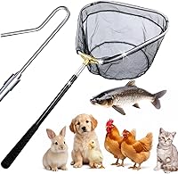 SHANWORN Retractable Chicken Catcher Net: Heavy-Duty Stainless Steel Extendable 16"-58.5" Triangle Net with Humane Leg Hook for Chickens, Ducks, Geese