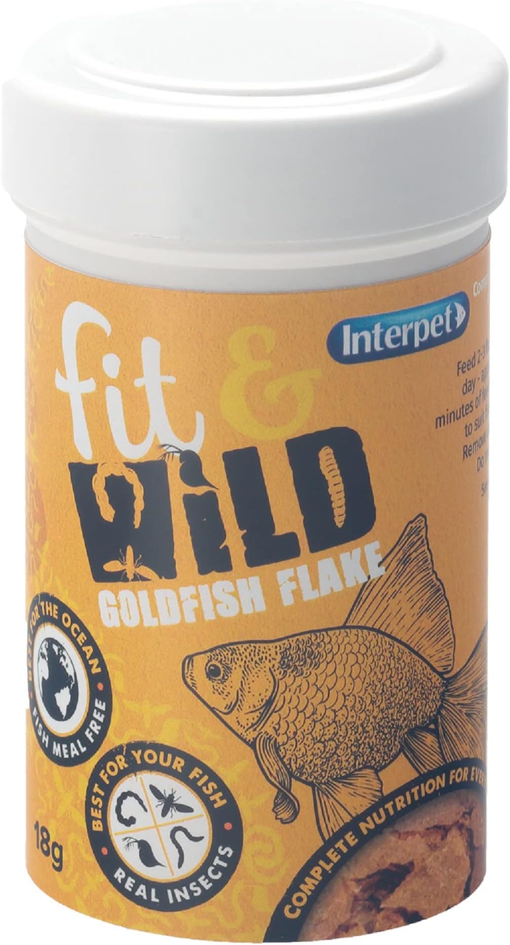 Interpet Fit & Wild Aquarium Fish Food, Natural Ingredients, Healthy Goldfish Food Flakes, Complete Nutrition, Ocean Friendly, Fishmeal Free, 18g