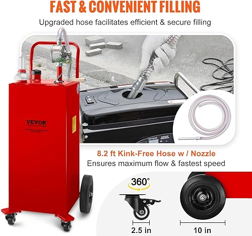 Miniatura 42 de VEVOR Organizador de combustible, 35 galones, tanque de almacenamiento de gas en 4 ruedas, con bomba de transferencia manual, contenedor