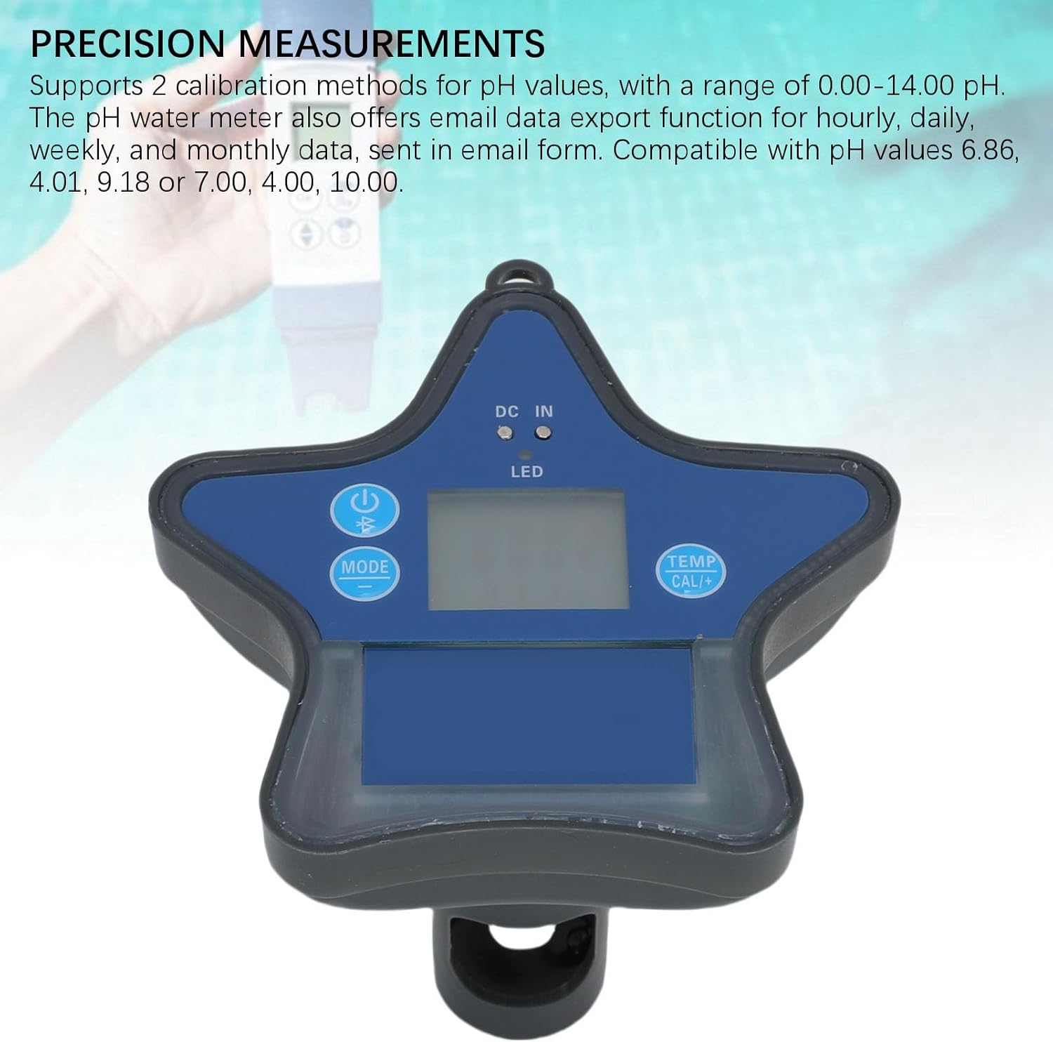 AUNMAS Bluetooth Pool Water Quality Meter, 10 Meters Real Time Data Transfer Smart Auto Off Floating Water Tester for Aquariums Hydroponics