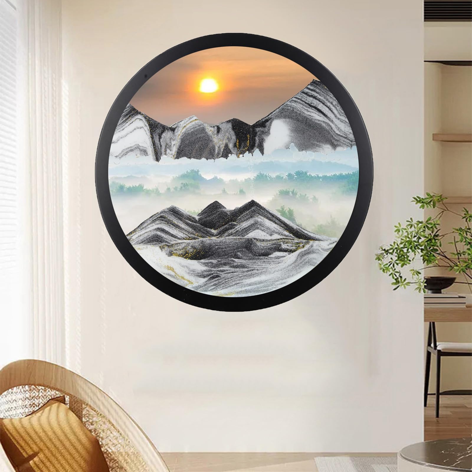 Sand Art Liquid Motion, 360° Rotation Moving Sand Art - Wall Mounted Rotate Sculpture for Home Office Decor - Glass Crafts Solid Wood Frame Relaxing Wall Decor