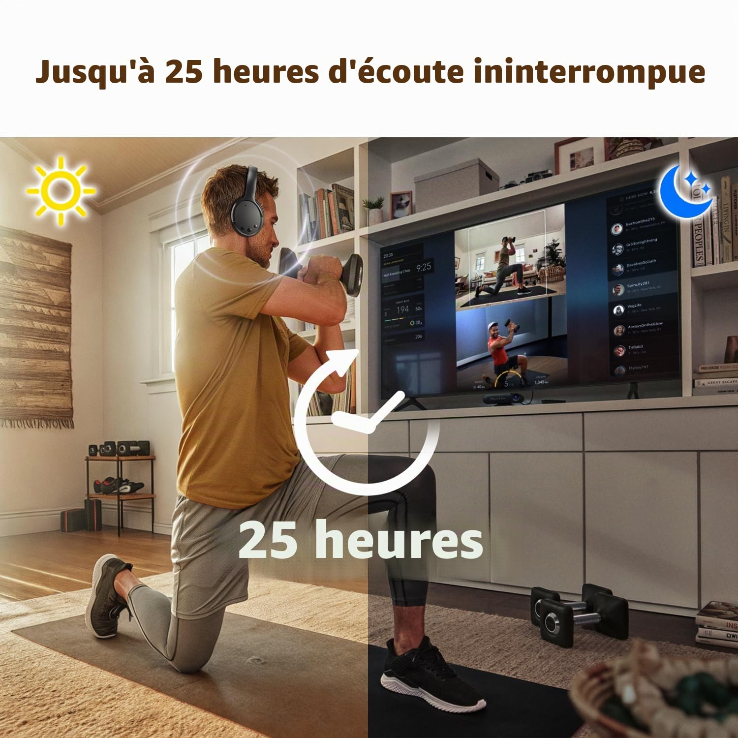 Holdsound Casque TV sans Fil avec Émetteur USB Câble Extension, Plug & Play, Son Net, Dialogues Clairs, 50m Portée sans Fil, Cuir Protéiné Mousse Mémoire, 25H d'Autonomie, pour Séniors