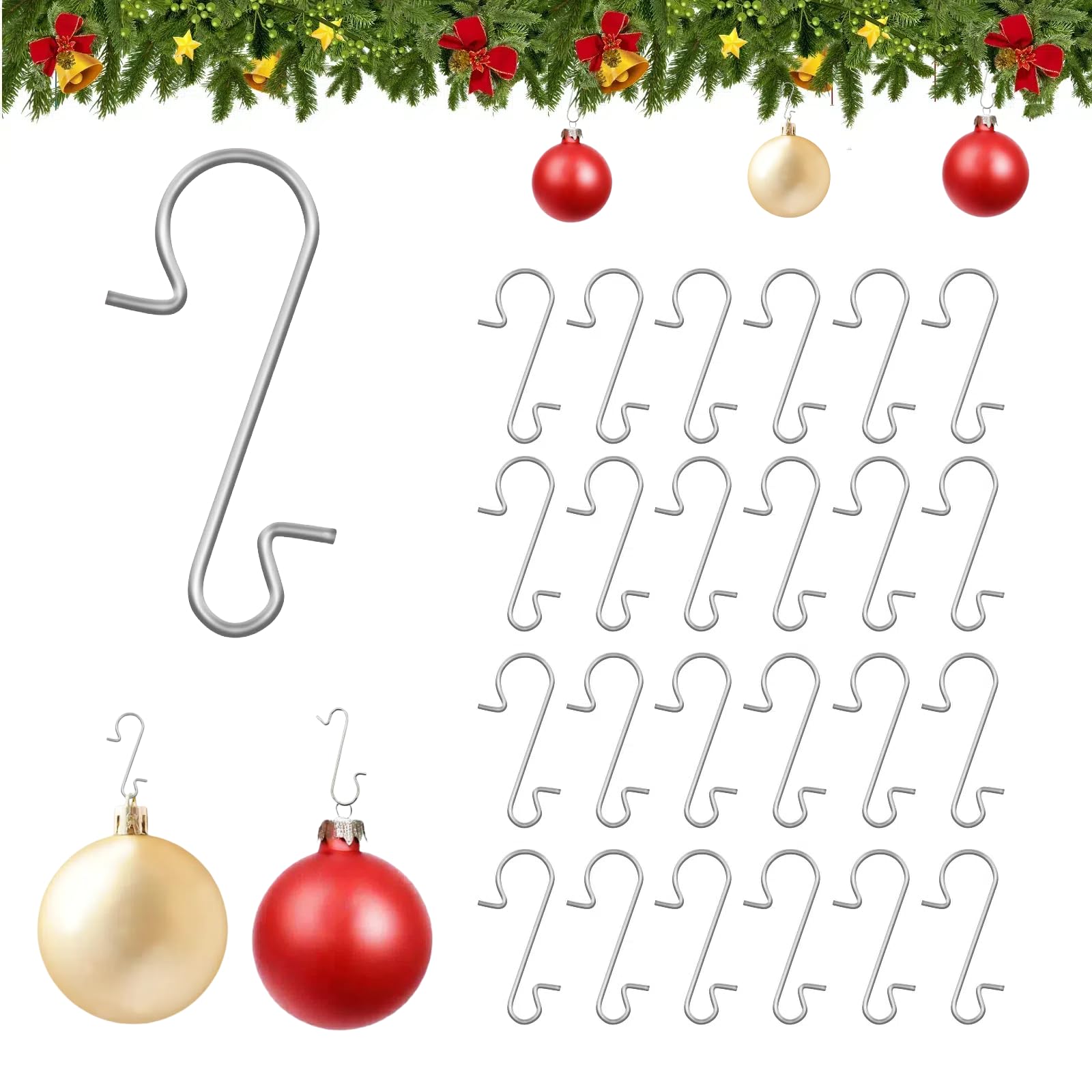 Ornament Hooks Lockways 120 Pcs Christmas S-shaped Ornament Hangers For Xmas  Tree Hanging Christmas Balls Decoration Christmas Ornament Hooks, image size:1600x1600