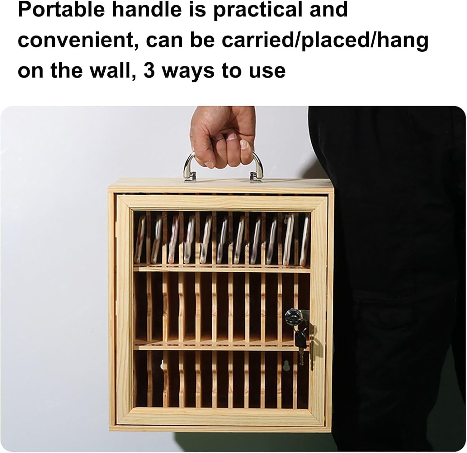 Solid Wood Wall-Mounted/Handheld Mobile Phone Storage Cabinet Suitable for Classrooms and Offices(36 Slots)