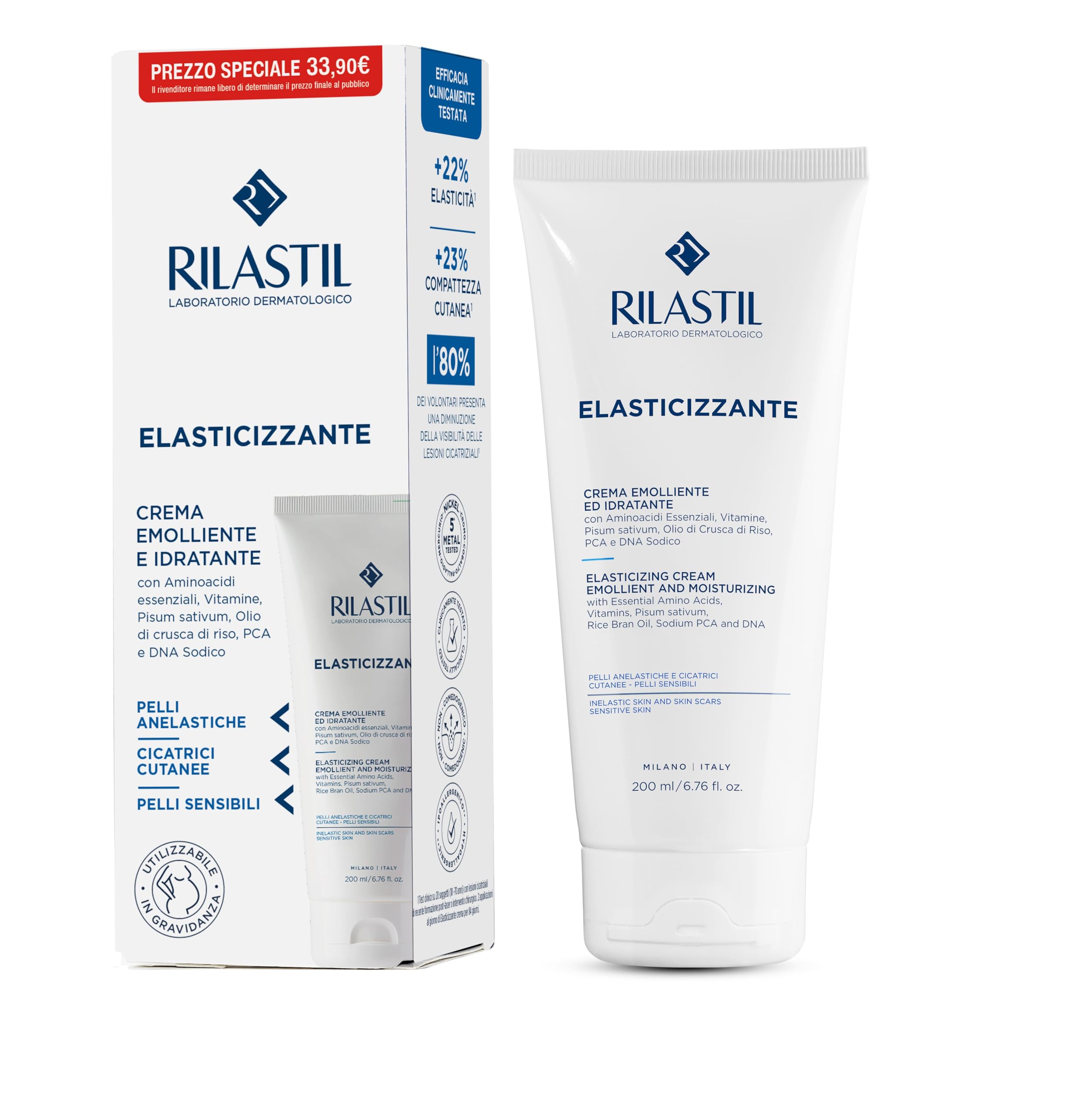Rilastil Elasticizzante Crema Special Price, Trattamento Quotidiano Tonificante, Idratante ed Emolliente con DNA Sodico, Amminoacidi Essenziali e Vitamine, 200 ml