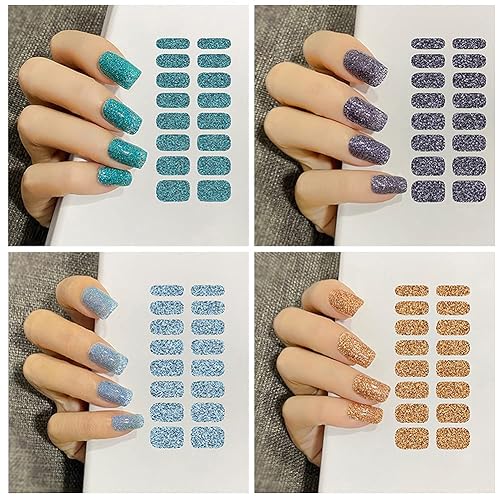 Miniatura 2 de 12 hojas de esmalte de uñas con purpurina, tiras de esmalte de uñas de color sólido, calcomanías de esmalte de uñas de envoltura completa,