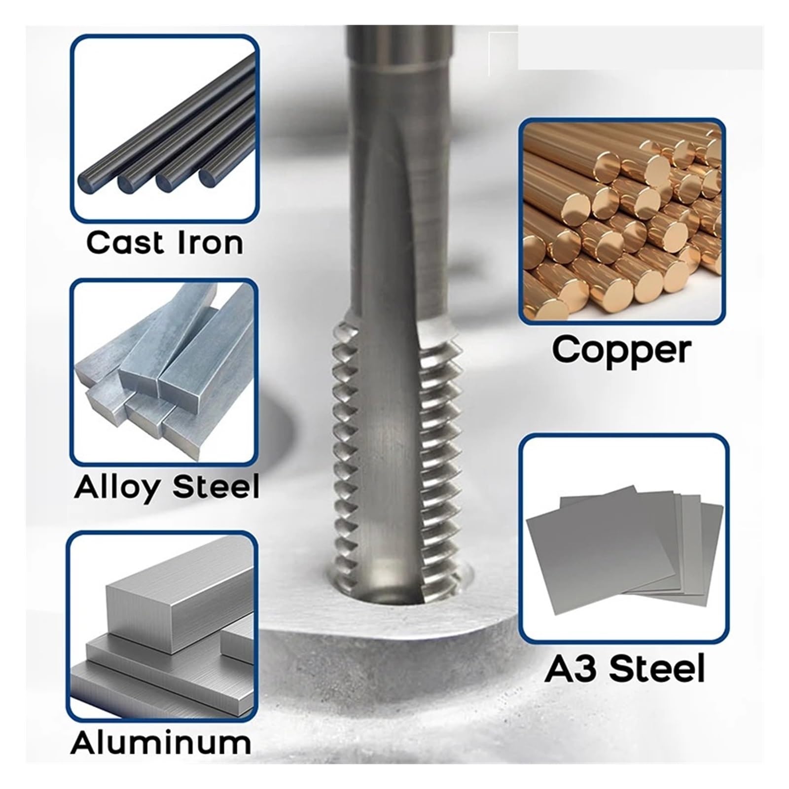 Machos de roscar para Tubos M6x0.8, M6x1, M6x1.25, M6x1.5, M6x1.75, HSS, de Rosca a máquina, machos de roscar Rectos, de Mano Derecha para tuberías y grifos (M6x1)