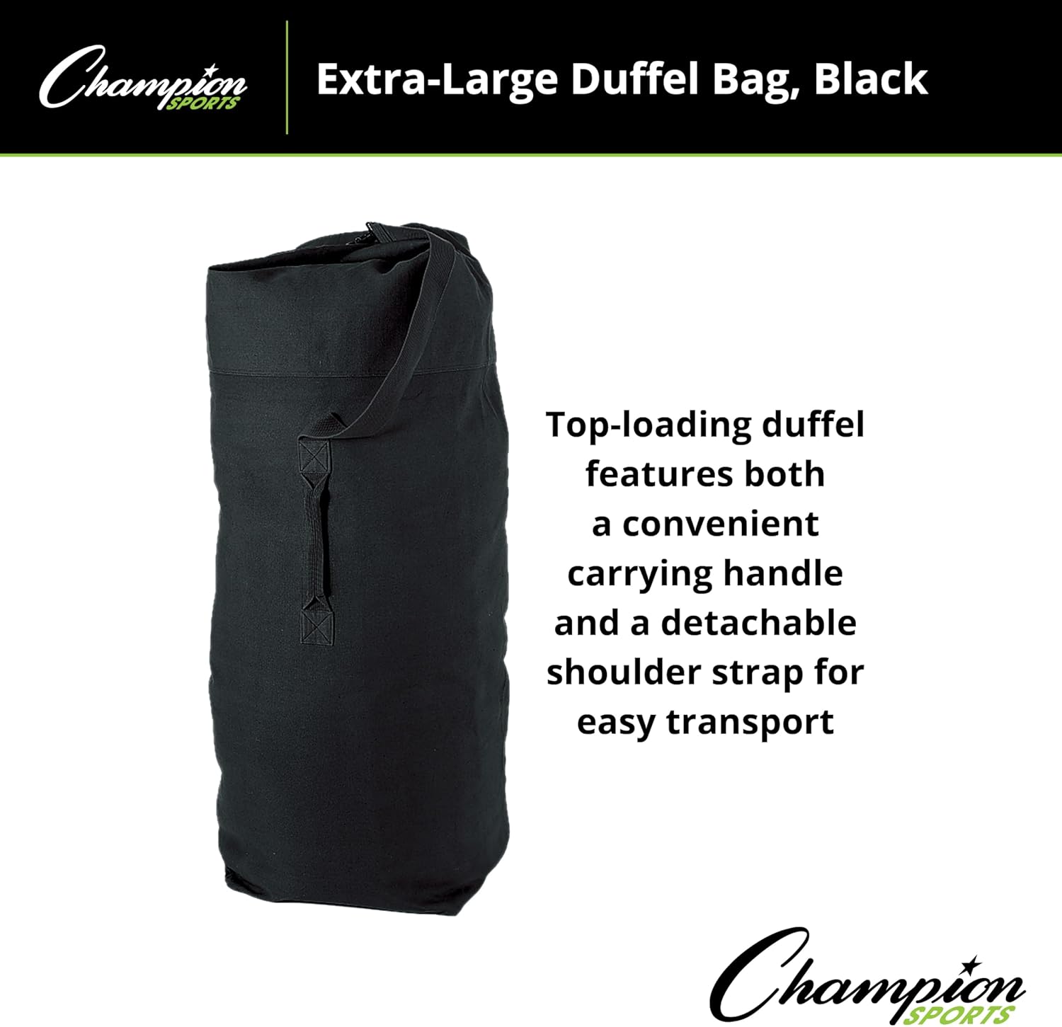 Champion Sports 22 Oz. Top Loading XLarge Canvas Duffel Bag with Strap and Carry Handle