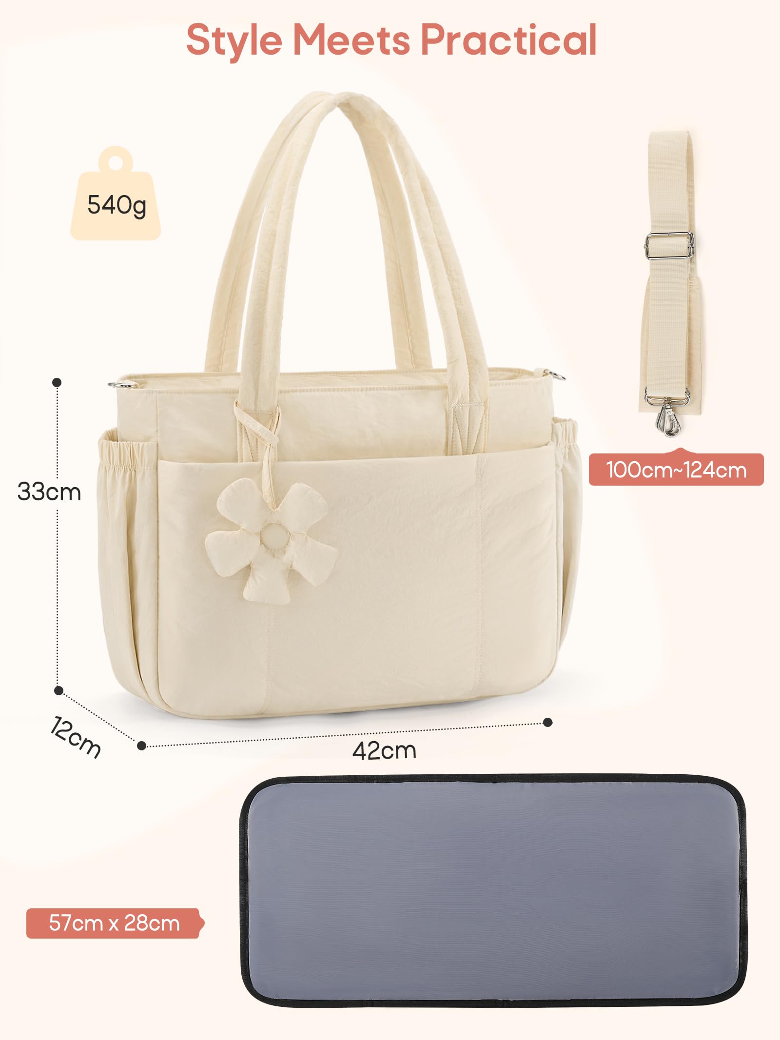 RAINSMORE Sac a Langer Bébé Grand avec Tapis à Langer Portable