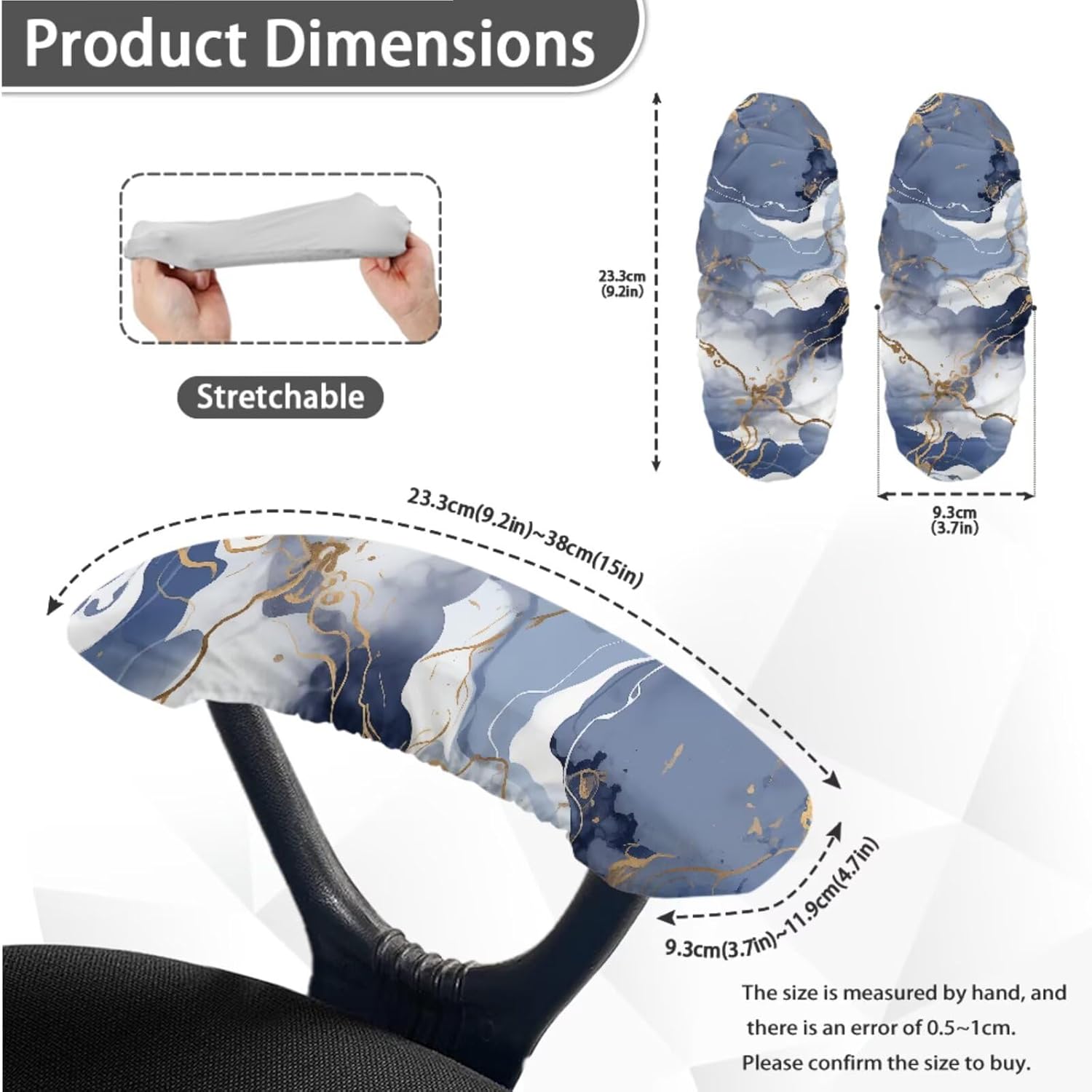 Grey Marble Print Office Chair Cover, Modern Rotating Chair Cover Washable Office Desk Chair Seat Cover with Arm Covers for Anti-Dust High Back Chair Slipcover-S